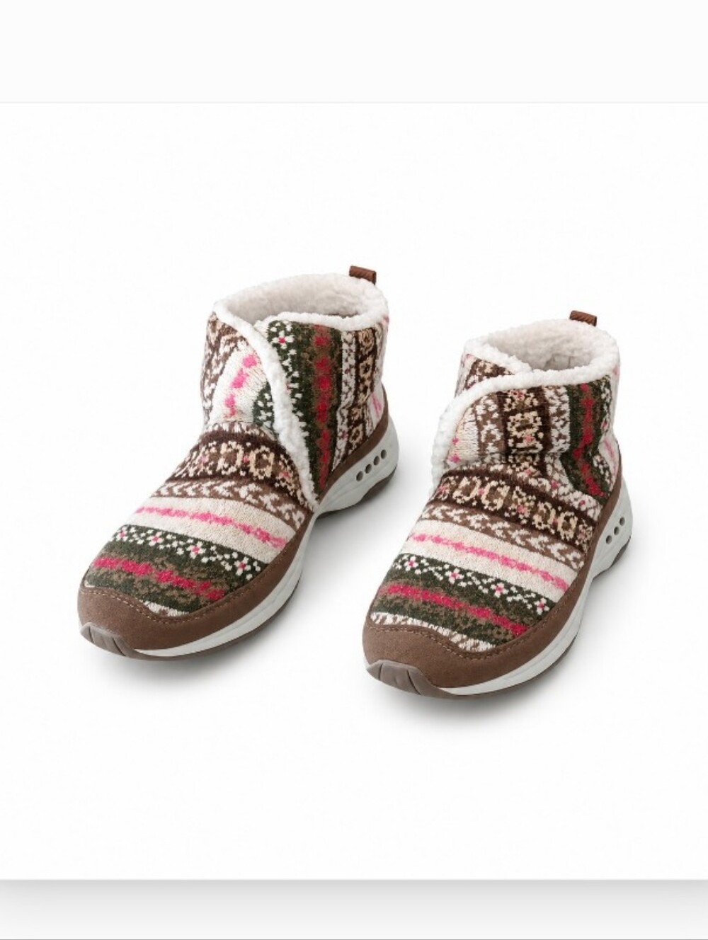 Easy Spirit Women's 9.5M Brown Ankle Slipper Boot Slip-On Faux Fur Sock Lining